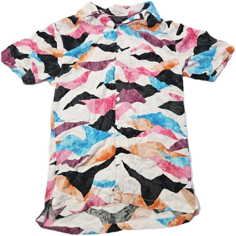 White Multicolor Abstract Button Up Shirt - Adult‎ Size XS - No Boundaries